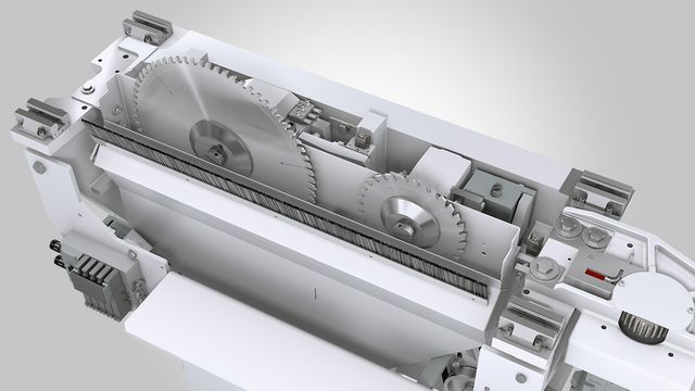 Das Sägeaggregat der TECTRA 61er Serie Automatische, stufenlose Schnitthöhenverstellung für einen optimierten Sägeblattüberstand und somit für eine saubere Schnittkante.